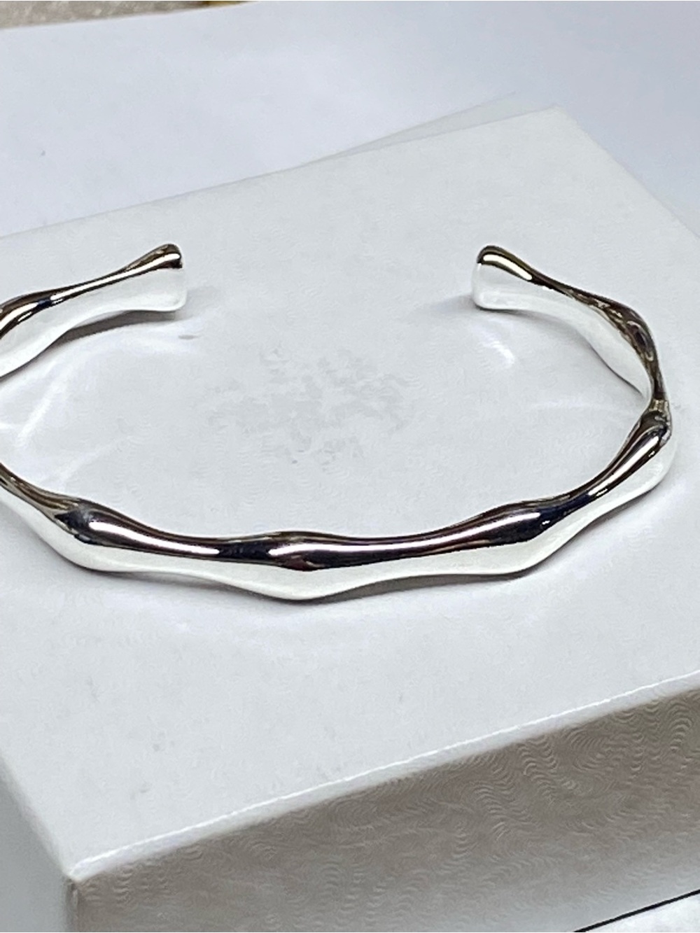 Sleek Silver Wavy Open Cuff Bracelet